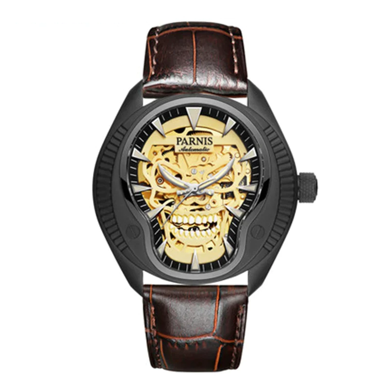 Fashionable Gold Skull Skeleton Dial Watch
