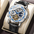 siver blue - black leather belt watch
