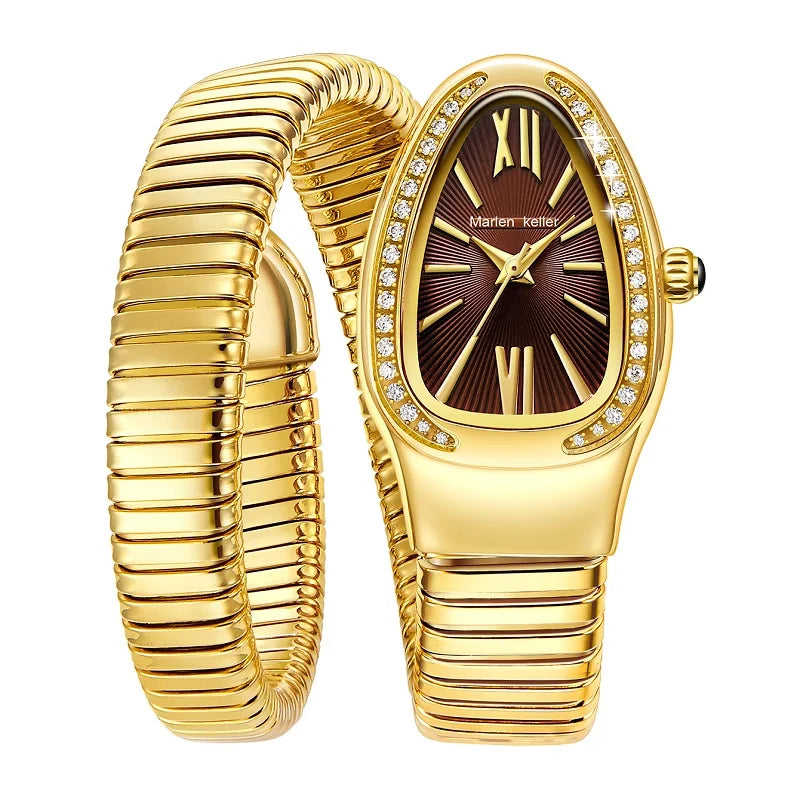 Gold Bronze - Quartz Design Snake Shaped Bracelet Watch