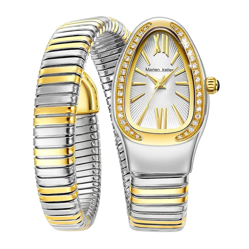 Steel Gold - Quartz Design Snake Shaped Bracelet Watch