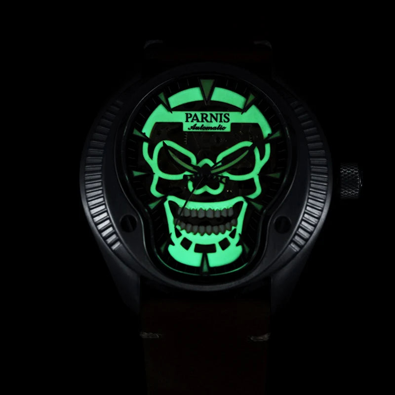 Black and Green Skull Skeleton Dial Timepiece for Men